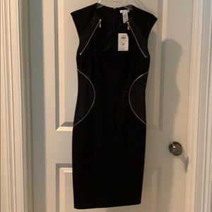 NWT Caché Black Dress Gold Zippers Snake Detail Mob Wife $168